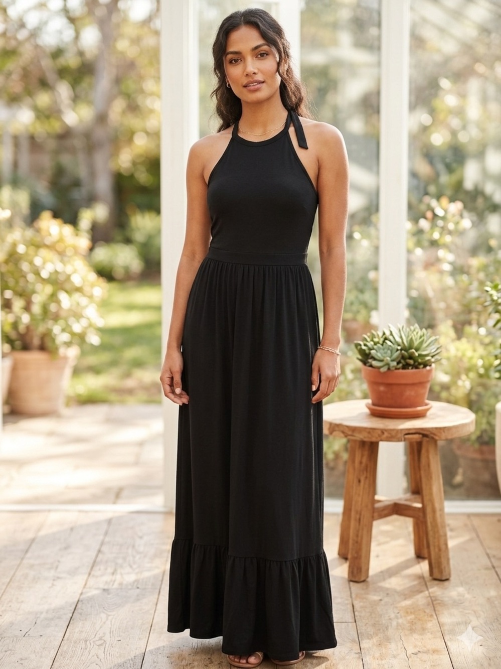 Old Navy Black Halter Maxi Dress with Ruffle Hem